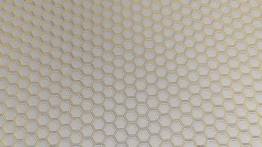 Teknolojik arka plan beyaz altıgenler sarı parlaklık ile yapılmış. Altıgen yanarak bahislerin doğru duvarına. 3D render illüstrasyon