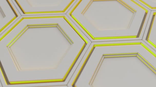 Fondo Tecnológico Abstracto Hecho Hexágonos Blancos Con Brillo Amarillo Pared — Vídeos de Stock