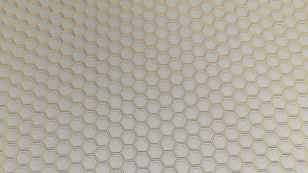 Fondo Tecnológico Abstracto Hecho Hexágonos Blancos Con Brillo Amarillo Pared — Vídeo de stock