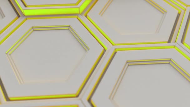 Fondo Tecnológico Abstracto Hecho Hexágonos Blancos Con Brillo Amarillo Pared — Vídeo de stock