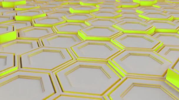 抽象的技术背景由白色六边形与黄色发光 六边形墙 渲染插图 — 图库视频影像