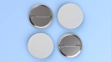 Mavi arka plan boş beyaz rozet. PIN düğmesini mockup. 3D render illüstrasyon