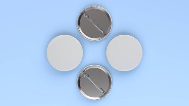 Mavi arka plan boş beyaz rozet. PIN düğmesini mockup. 3D render illüstrasyon