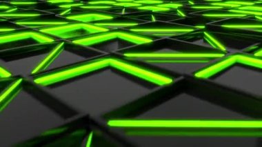 Siyah dikdörtgen duvar yeşil parlayan öğelerle döşer. Kare kiremit kılavuz. Arka plan. 3D render