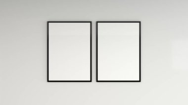 Duvardaki siyah çerçeve içinde boş beyaz posteri. Resim ya da fotoğraf mockup. 3D render illüstrasyon