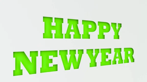 Green Happy New Year Parole Tagliate Carta Bianca Illustrazione Rendering — Foto Stock