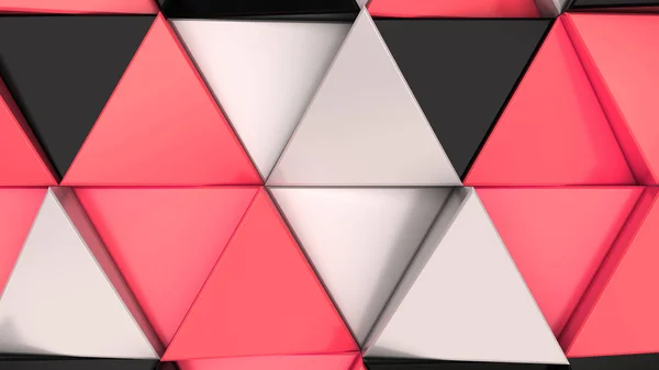 Pattern of black, white and red triangle prisms. Wall of prisms. Abstract 3d background. 3D rendering illustration.