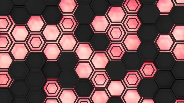 Abstract Background Made Black Hexagons Red Glowing Background Wall Hexagons — Stock Photo, Image