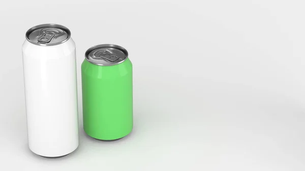 Grote Witte Kleine Groene Aluminium Soda Blikjes Mockup Witte Achtergrond — Stockfoto