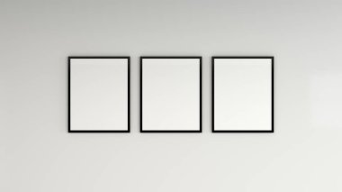 Duvardaki siyah çerçeve içinde boş beyaz posteri. Resim ya da fotoğraf mockup. 3D render illüstrasyon