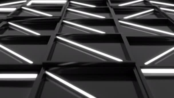 Wall Black Rectangle Tiles White Glowing Elements Grid Square Tiles — Stock Video