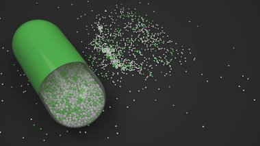 Siyah arka plan üzerinde renkli ilaç kapsül. Tıbbi ya da eczane konsepti. 3D render illüstrasyon