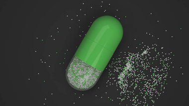 Siyah arka plan üzerinde renkli ilaç kapsül. Tıbbi ya da eczane konsepti. 3D render illüstrasyon