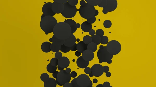 Чорні Диски Випадкового Розміру Жовтому Тлі Абстрактний Фон Колами Хмара — стокове фото