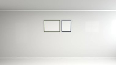 Boş beyaz poster duvara renkli çerçeve içinde. Resim ya da fotoğraf mockup. 3D render illüstrasyon