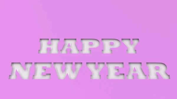 Beyaz Happy New Year Kelime Mor Kağıt Kesti Render Illüstrasyon — Stok fotoğraf