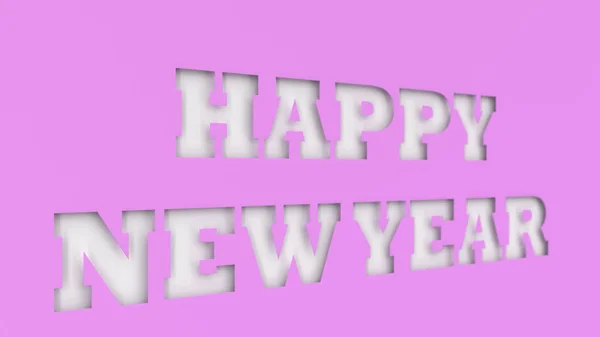 Beyaz Happy New Year Kelime Mor Kağıt Kesti Render Illüstrasyon — Stok fotoğraf
