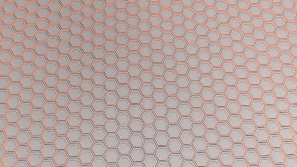 Абстрактный Технологический Фон Белых Шестиугольников Оранжевым Свечением Стена Шестиугольников Рендеринг — стоковое видео