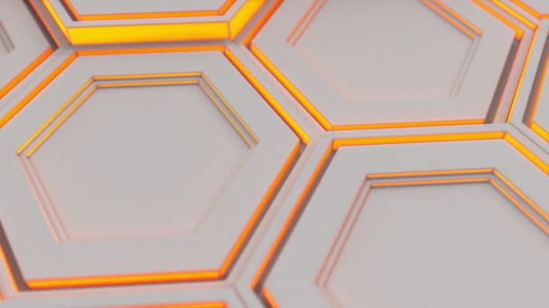 Fondo Tecnológico Abstracto Hecho Hexágonos Blancos Con Brillo Naranja Pared — Vídeos de Stock