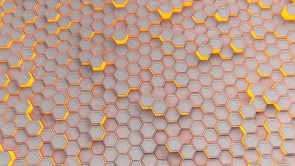 Absztrakt Technológiai Háttér Készült Fehér Hatszögek Narancssárga Izzás Fala Hexagons — Stock videók