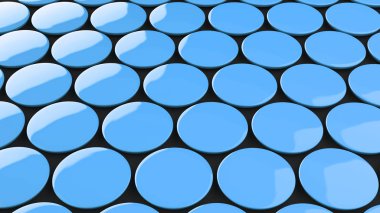 Siyah arka plan üzerine boş mavi rozet. PIN düğmesini mockup. 3D render illüstrasyon