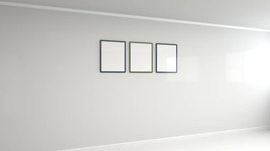 Boş beyaz poster duvara renkli çerçeve içinde. Resim ya da fotoğraf mockup. 3D render illüstrasyon
