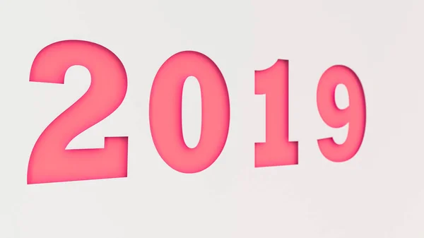 2019 Czerwony Numer Wyciąć Białej Księdze Nowy Rok 2019 Znak — Zdjęcie stockowe