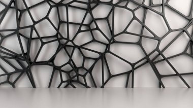 Beyaz arka plan üzerinde soyut siyah 3d rendeleyin. Hoparlör ızgara. Kaotik satır yapısı. 3D render illüstrasyon