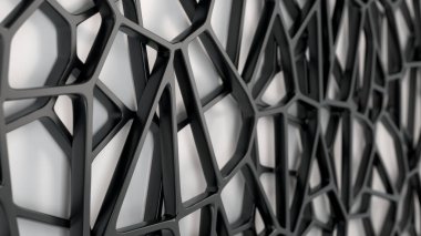 Beyaz arka plan üzerinde soyut siyah 3d rendeleyin. Hoparlör ızgara. Kaotik satır yapısı. 3D render illüstrasyon