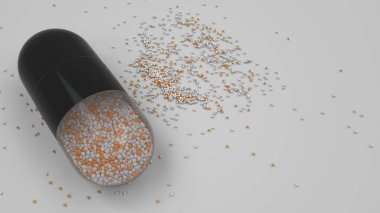 Beyaz arka plan üzerinde renkli ilaç kapsül. Tıbbi ya da eczane konsepti. 3D render illüstrasyon