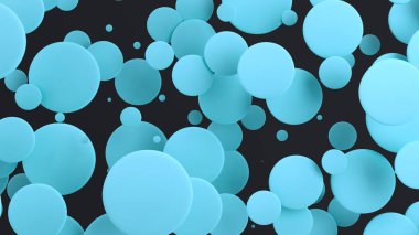 Mavi yuvarlak yüzey-in siyah arka plan üzerine rastgele boyutu. Arka plan daire ile. Bulut çevrelerin duvar önünde. 3D render illüstrasyon