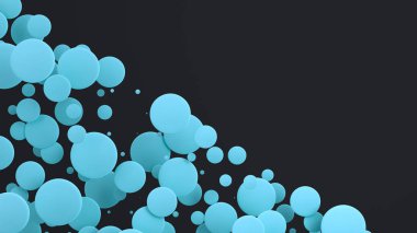 Mavi yuvarlak yüzey-in siyah arka plan üzerine rastgele boyutu. Arka plan daire ile. Bulut çevrelerin duvar önünde. 3D render illüstrasyon