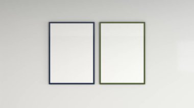 Boş beyaz poster duvara renkli çerçeve içinde. Resim ya da fotoğraf mockup. 3D render illüstrasyon