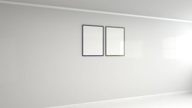 Boş beyaz poster duvara renkli çerçeve içinde. Resim ya da fotoğraf mockup. 3D render illüstrasyon