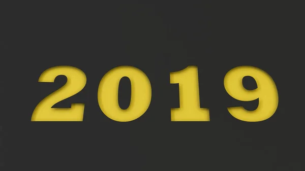Sarı 2019 Numara Siyah Kağıt Kesti 2019 Yeni Yıl Işareti — Stok fotoğraf