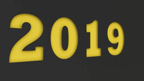 Желтый Номер 2019 Вырезанный Черной Бумагой Новый Год 2019 Рендеринг — стоковое фото