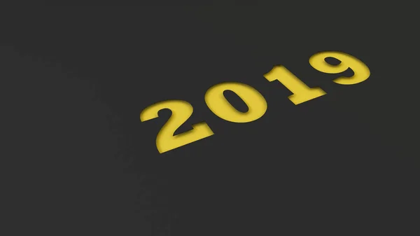 Número Amarillo 2019 Cortado Papel Negro Signo Año Nuevo 2019 —  Fotos de Stock