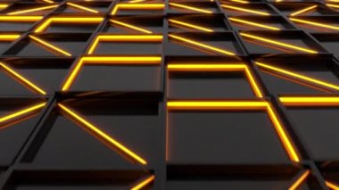 Duvar siyah dikdörtgen döşeme turuncu parlak elemanları ile. Kare kiremit kılavuz. Arka plan. 3D render