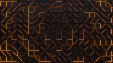 Duvar siyah dikdörtgen döşeme turuncu parlak elemanları ile. Kare kiremit kılavuz. Arka plan. 3D render