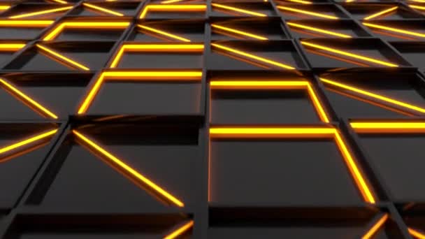 Mur Carreaux Rectangulaires Noirs Avec Des Éléments Lumineux Orange Grille — Video