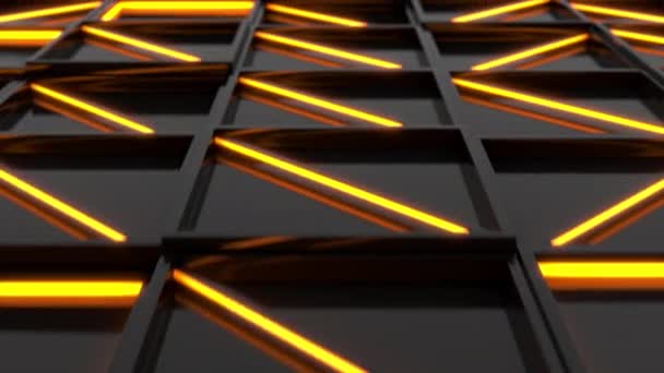 Wall Black Rectangle Tiles Orange Glowing Elements Grid Square Tiles — Stock Video