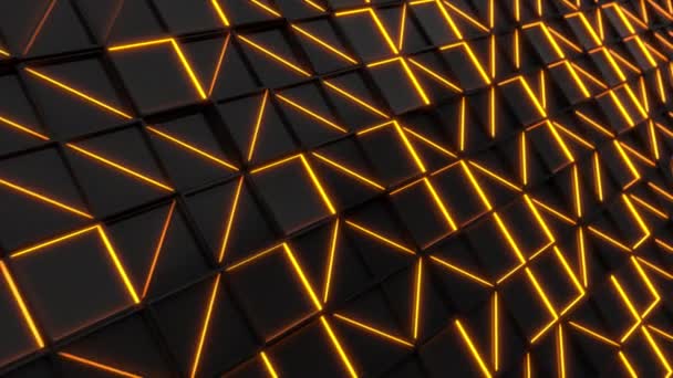 墙上的黑色矩形瓷砖与橙色发光元素 正方形瓷砖网格 抽象背景 — 图库视频影像