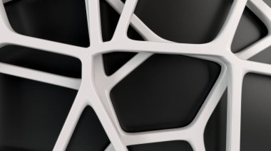 Siyah arka plan üzerine soyut beyaz 3d rendeleyin. Hoparlör ızgara. Kaotik satır yapısı. 3D render illüstrasyon