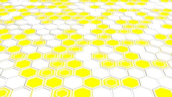 추상적인 노란색 빛나는 배경에 육각형의 육각형의 벽입니다 패턴입니다 렌더링 — 스톡 사진