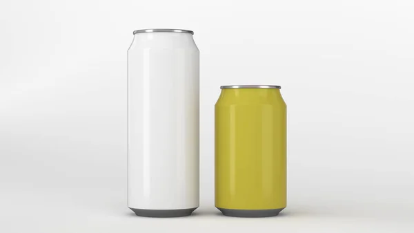 백색과 노란색 알루미늄 음료수 음료의 패키지입니다 렌더링 — 스톡 사진