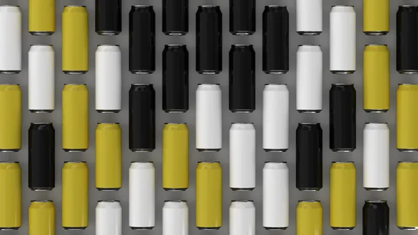Raws Black White Yellow Soda Latas White Background Una Maqueta —  Fotos de Stock