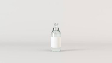 Kadar şeffaf su şişe 0,33 l beyaz arka plan üzerinde boş beyaz etiket ile ilgili alay et. Tasarım veya marka şablonu. 3D render illüstrasyon