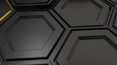 Teknolojik arka plan siyah altıgen yanarak bahislerin doğru sarı parlaklık ile yapılmış. Altıgen yanarak bahislerin doğru duvarına. 3D render illüstrasyon