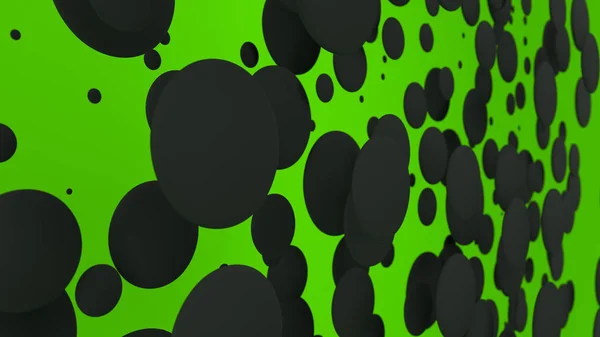 Чорні Диски Випадкового Розміру Зеленому Фоні Абстрактний Фон Колами Хмара — стокове фото