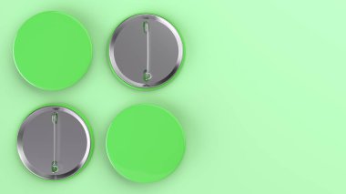 Yeşil arka plan boş yeşil rozet. PIN düğmesini mockup. 3D render illüstrasyon